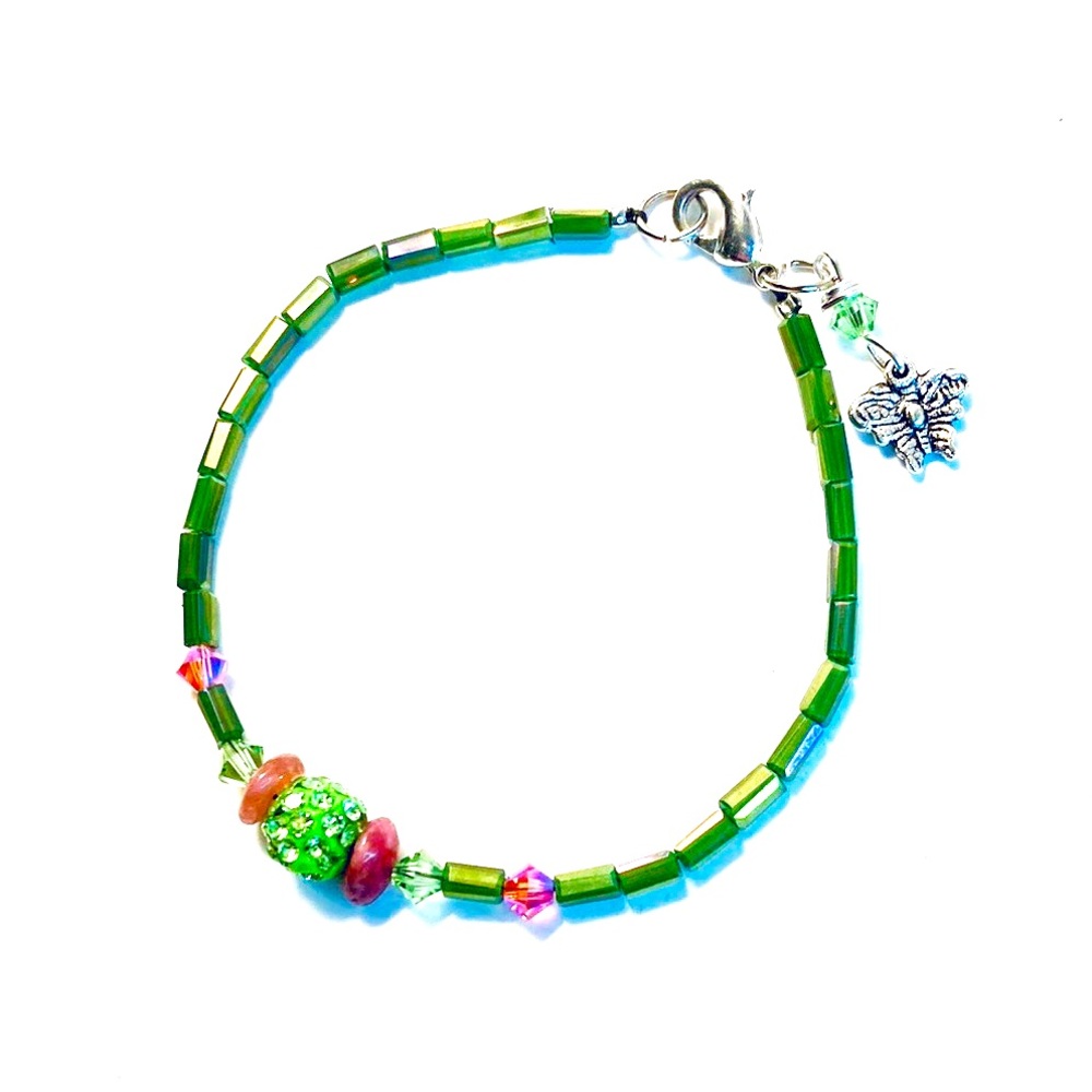 Pink and Green Swarovski Glass Bracelet - Picture 2 of 8